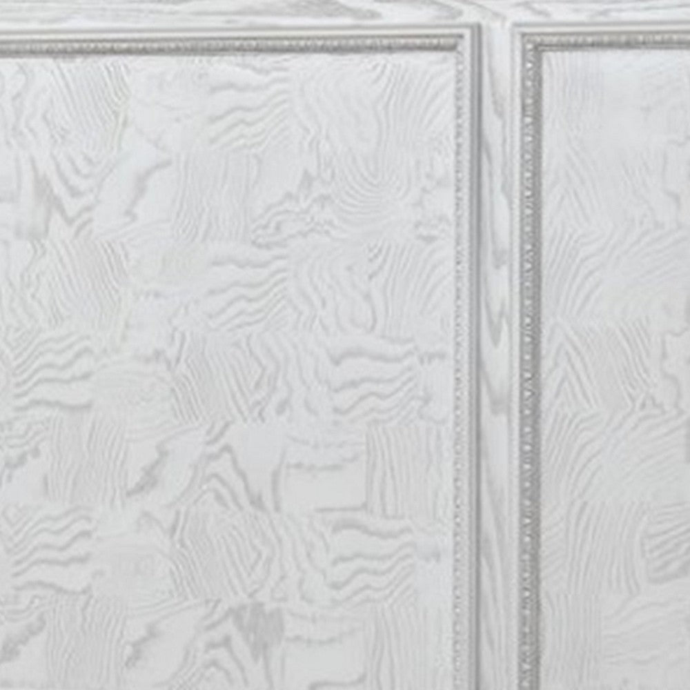 Miamy King Bed | Creamy White Wood | Panel Design | Silver Brushed Accents BM342477