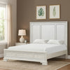 Miamy King Bed | Creamy White Wood | Panel Design | Silver Brushed Accents BM342477