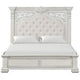 Miamy Queen Bed | Creamy White Wood | Panel | Silver Brushed Accents BM342478