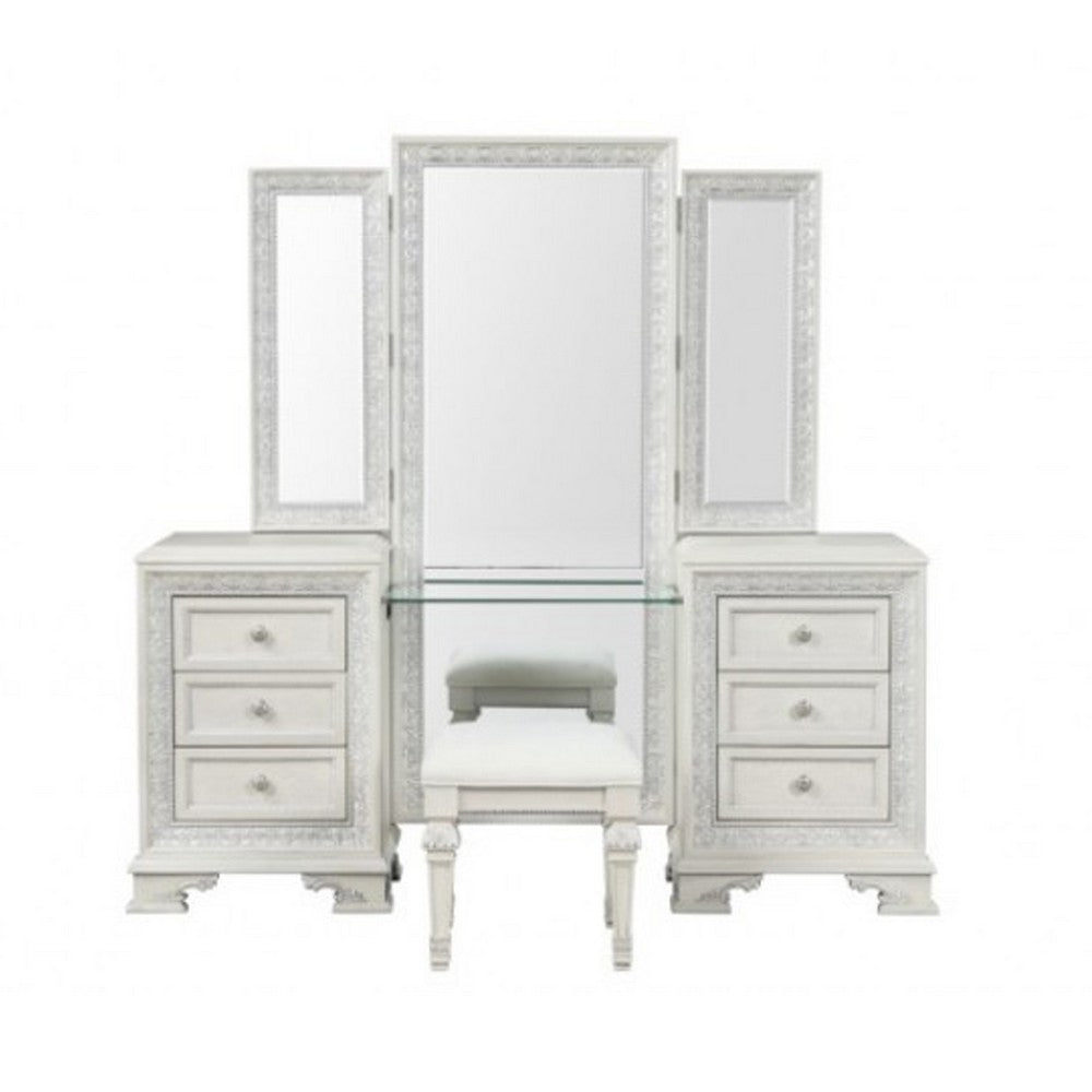 Miamy Vanity Set | 6 Drawers | Padded Stool | LED Mirror | Creamy White
