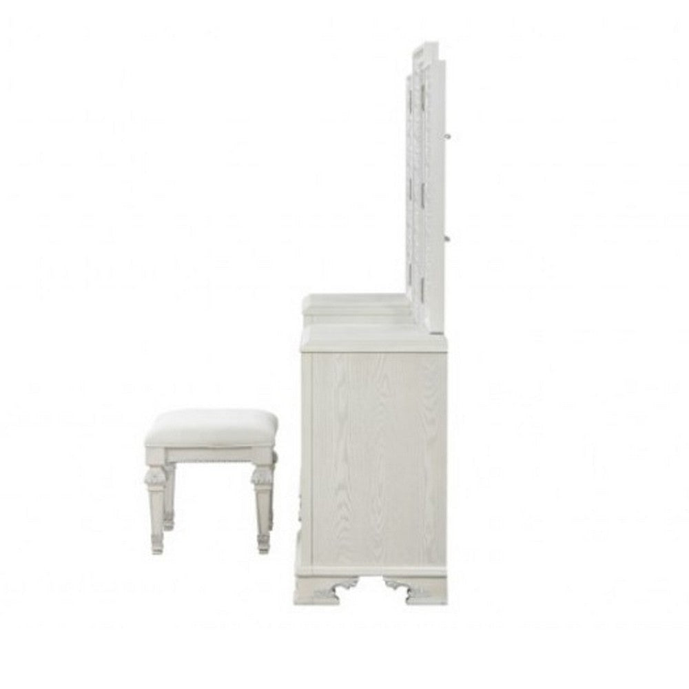 Miamy Vanity Set | 6 Drawers | Padded Stool | LED Mirror | Creamy White BM342479