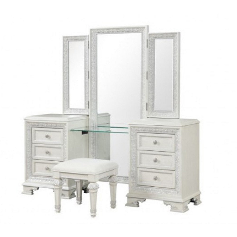 Miamy Vanity Set | 6 Drawers | Padded Stool | LED Mirror | Creamy White
