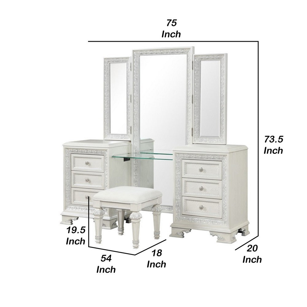 Miamy Vanity Set | 6 Drawers | Padded Stool | LED Mirror | Creamy White