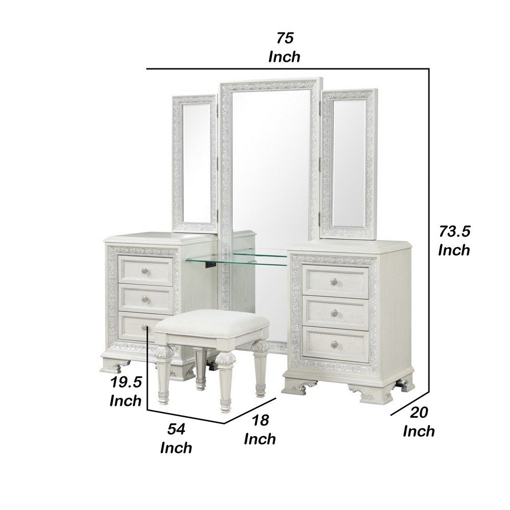 Miamy Vanity Set | 6 Drawers | Padded Stool | LED Mirror | Creamy White BM342479