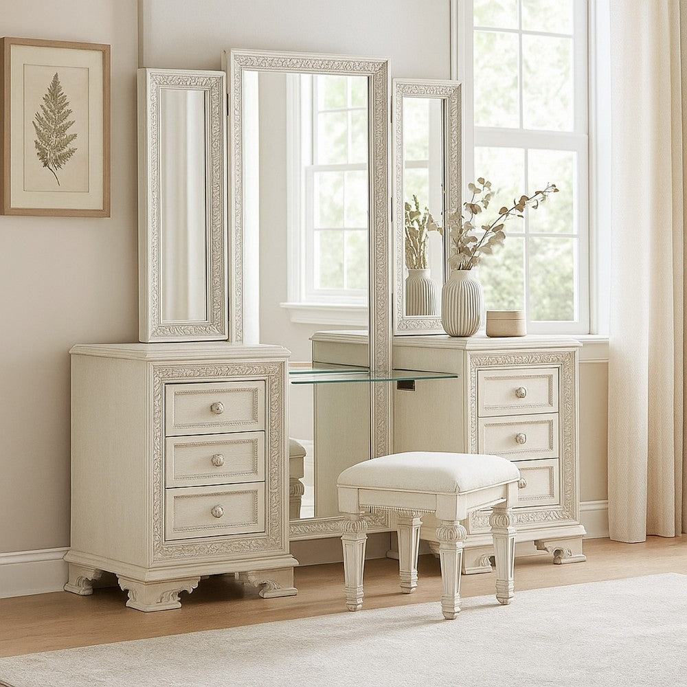 Miamy Vanity Set | 6 Drawers | Padded Stool | LED Mirror | Creamy White
