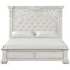 Naddy King Bed | Pleated Upholstery | Moldings on Wire Brushed White Wood BM342480