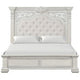 Naddy King Bed | Pleated Upholstery | Moldings on Wire Brushed White Wood BM342480