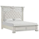 Naddy King Bed | Pleated Upholstery | Moldings on Wire Brushed White Wood