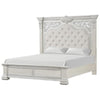 Naddy King Bed | Pleated Upholstery | Moldings on Wire Brushed White Wood BM342480