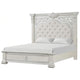 Naddy King Bed | Pleated Upholstery | Moldings on Wire Brushed White Wood BM342480