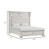 Naddy King Bed | Pleated Upholstery | Moldings on Wire Brushed White Wood BM342480