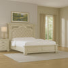 Naddy King Bed | Pleated Upholstery | Moldings on Wire Brushed White Wood BM342480