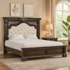 Naddy King Bed | White Fabric Pleated Upholstery | Espresso Brown Wood BM342481