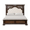Naddy Queen Bed | White Fabric Pleated Upholstery | Espresso Brown Wood BM342482