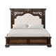 Naddy Queen Bed | White Fabric Pleated Upholstery | Espresso Brown Wood BM342482