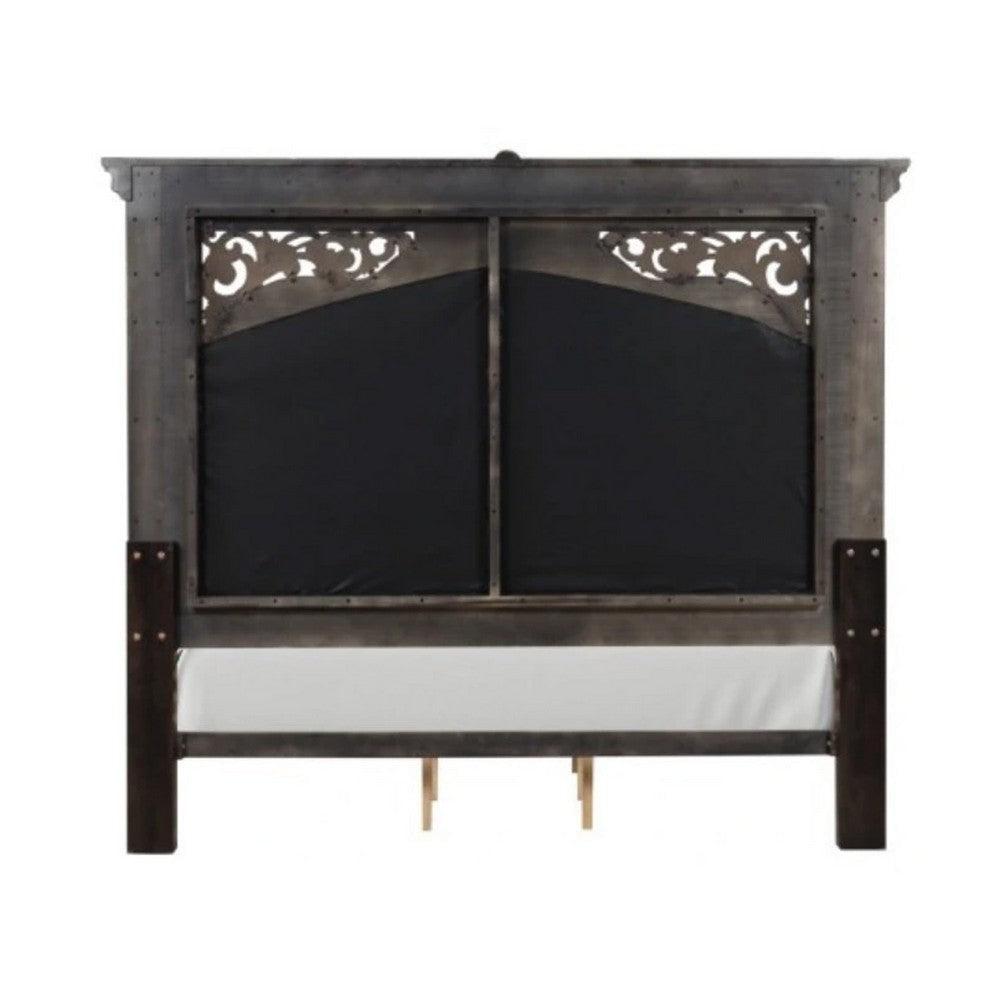 Naddy Queen Bed | White Fabric Pleated Upholstery | Espresso Brown Wood BM342482