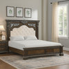 Naddy Queen Bed | White Fabric Pleated Upholstery | Espresso Brown Wood BM342482