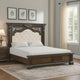 Naddy Queen Bed | White Fabric Pleated Upholstery | Espresso Brown Wood BM342482