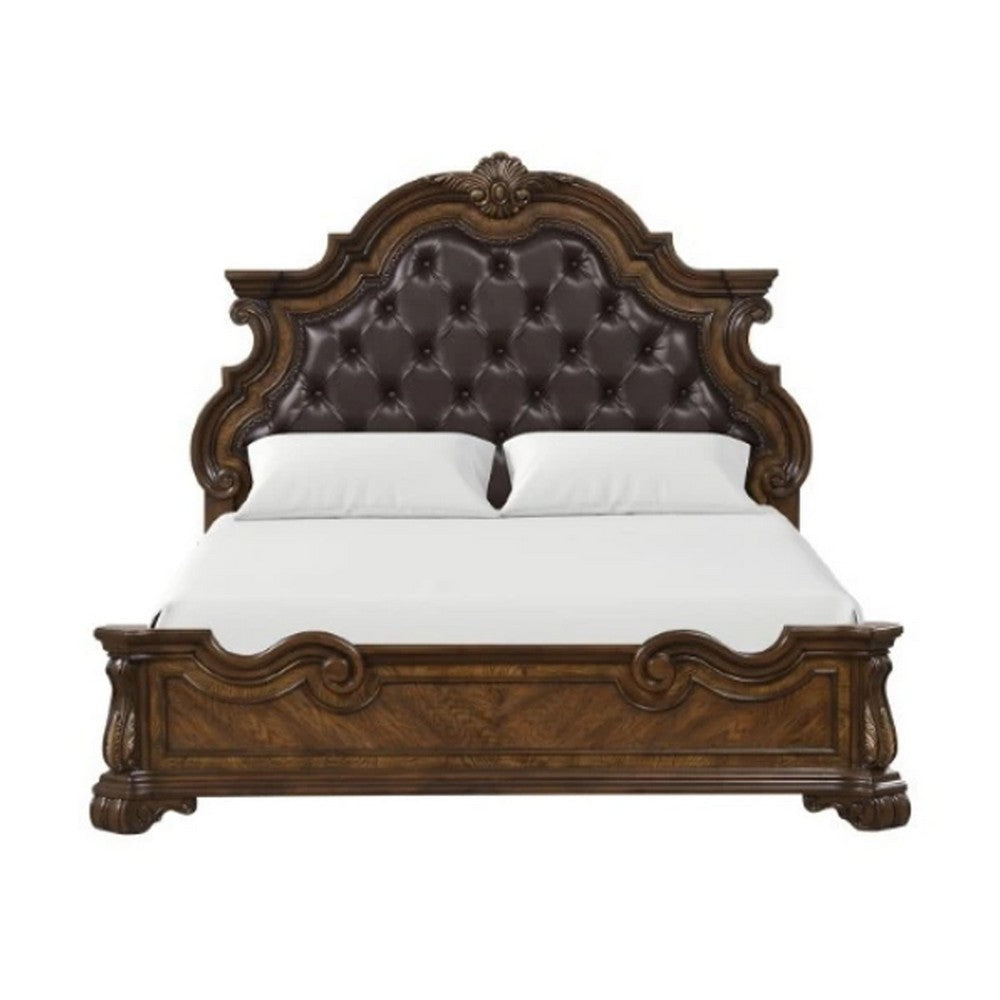 Leova King Bed | Bombay Headboard | Faux Leather Upholstery | Dark Brown BM342483