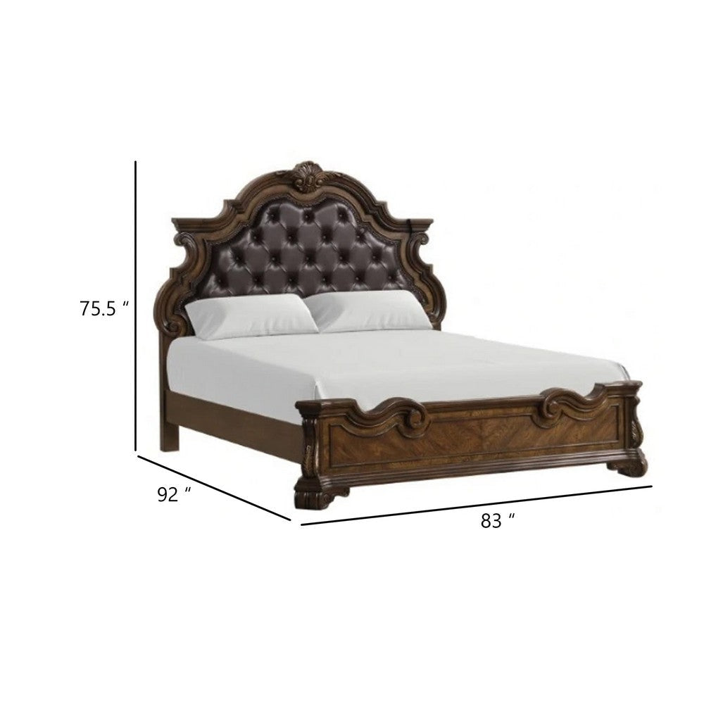 Leova King Bed | Bombay Headboard | Faux Leather Upholstery | Dark Brown BM342483