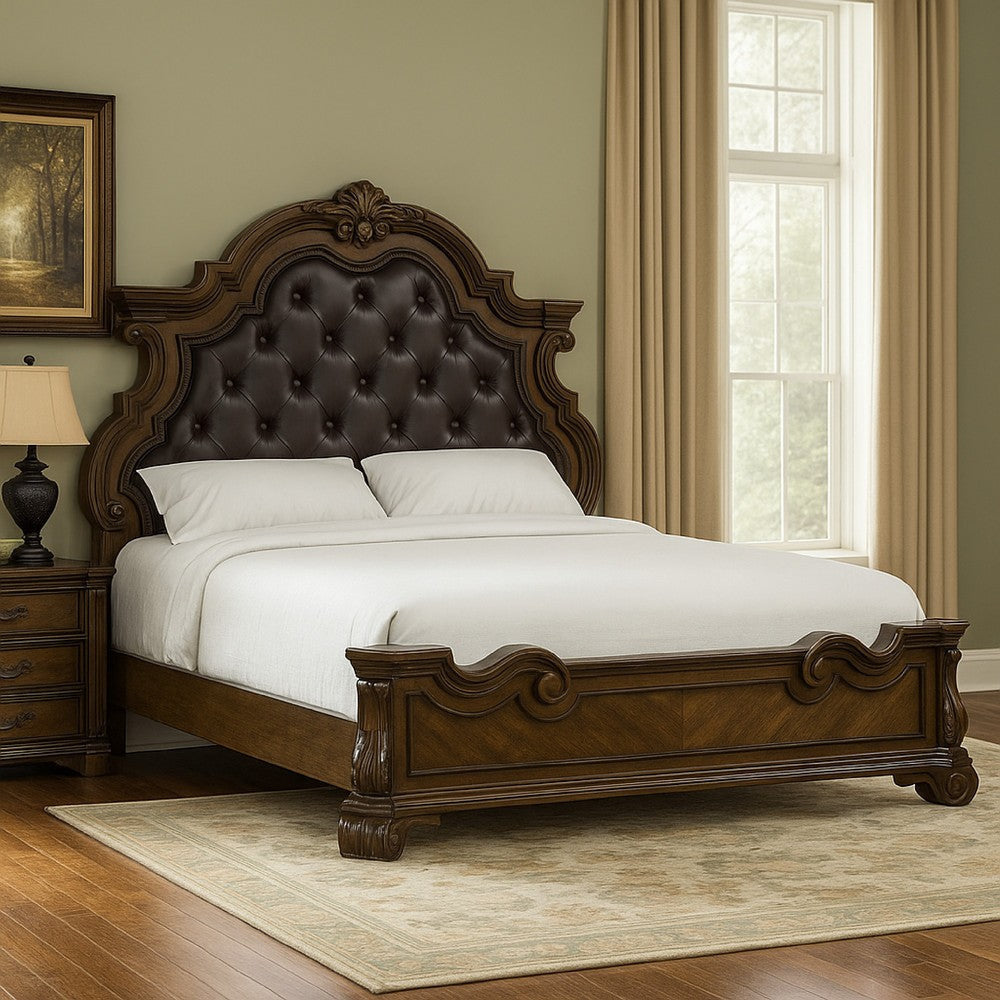 Leova King Bed | Bombay Headboard | Faux Leather Upholstery | Dark Brown BM342483