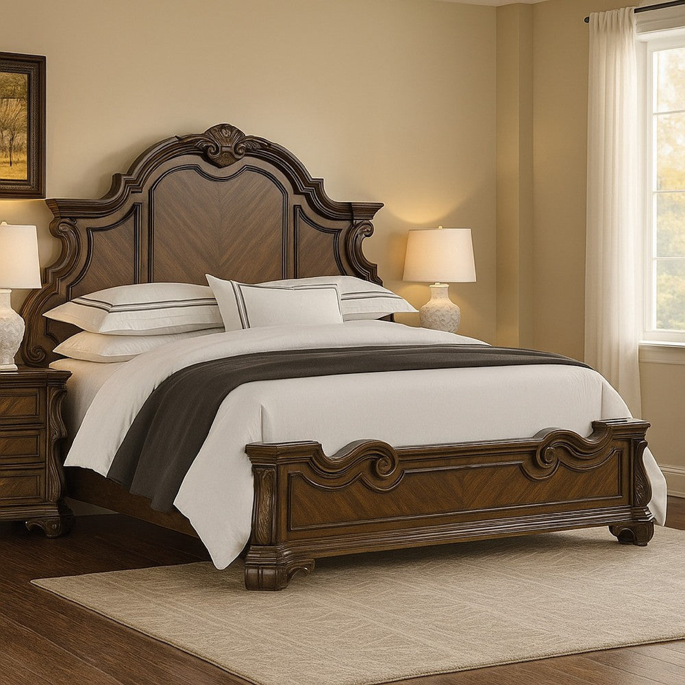 Leova King Bed | Bombay Headboard | Moldings & Corbels | Dark Brown BM342484