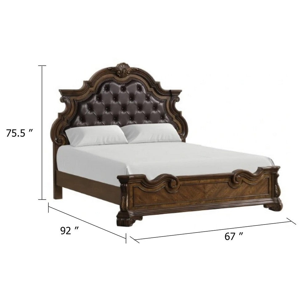 Leova Queen Bed | Bombay Headboard | Faux Leather Upholstery | Dark Brown BM342485