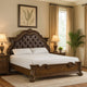 Leova Queen Bed | Bombay Headboard | Faux Leather Upholstery | Dark Brown BM342485