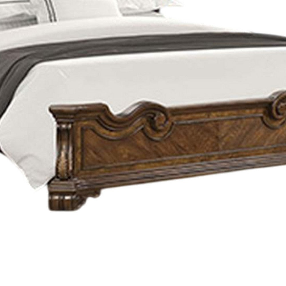 Leova Queen Bed | Bombay Headboard | Molding & Corbels | Dark Brown BM342486