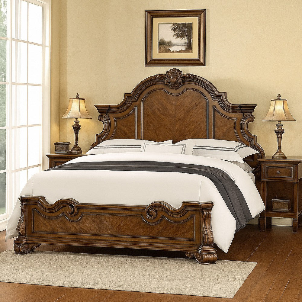 Leova Queen Bed | Bombay Headboard | Molding & Corbels | Dark Brown BM342486