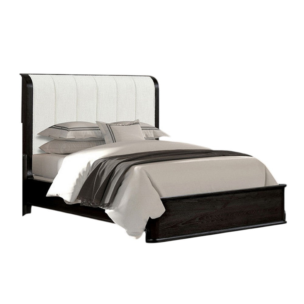 Osko King Bed | Vertical Channeled White Upholstered Headboard | Black