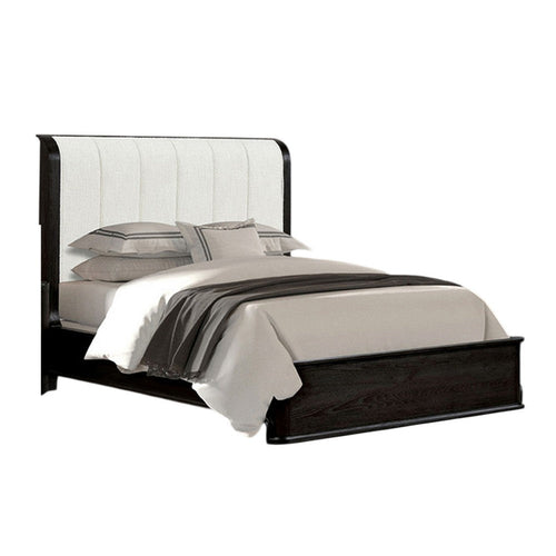 Osko Queen Bed | Vertical Channeled White Upholstered Headboard | Black