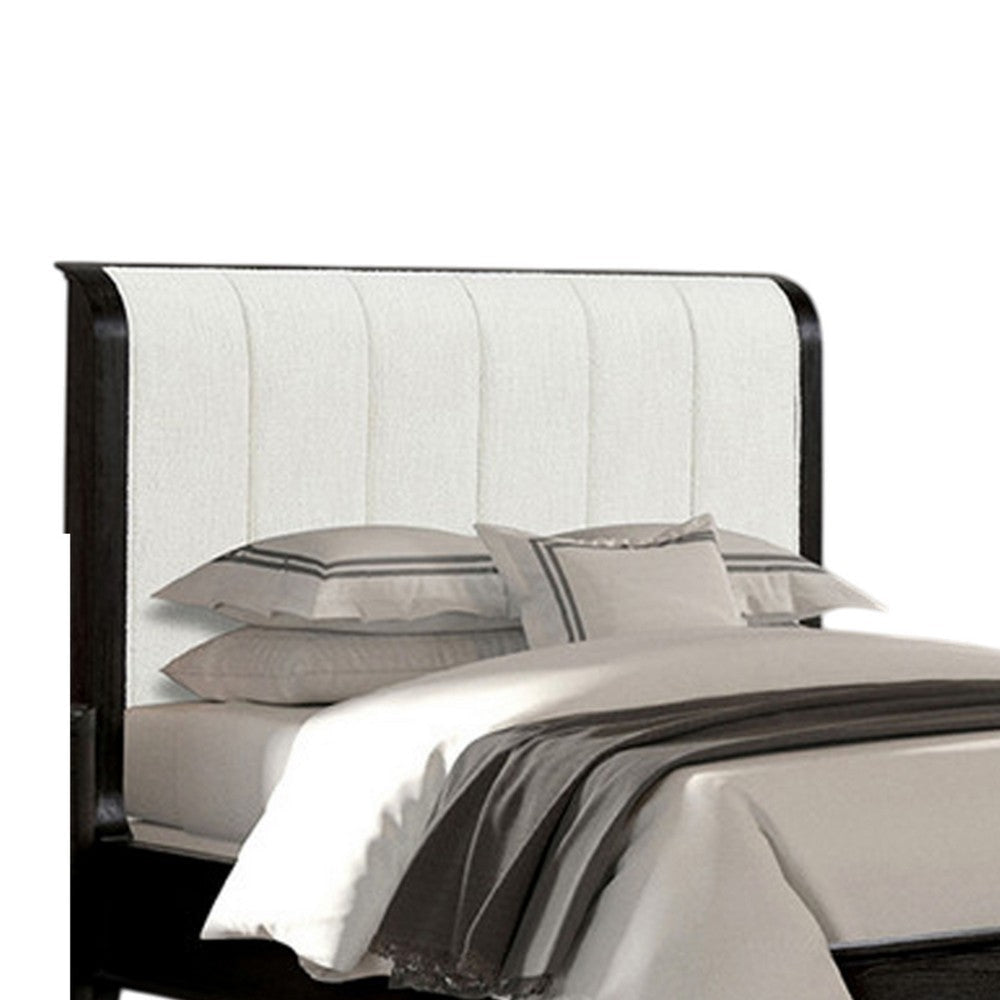 Osko Queen Bed | Vertical Channeled White Upholstered Headboard | Black BM342490