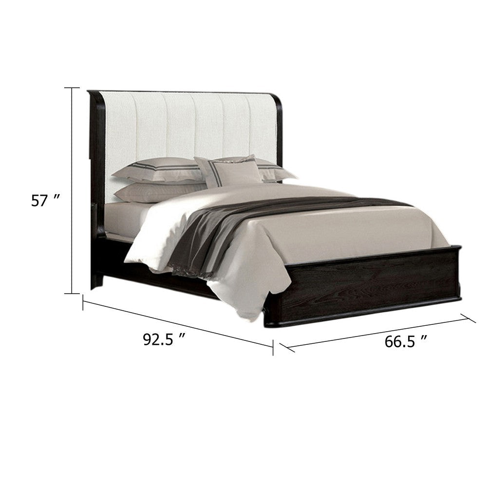 Osko Queen Bed | Vertical Channeled White Upholstered Headboard | Black BM342490