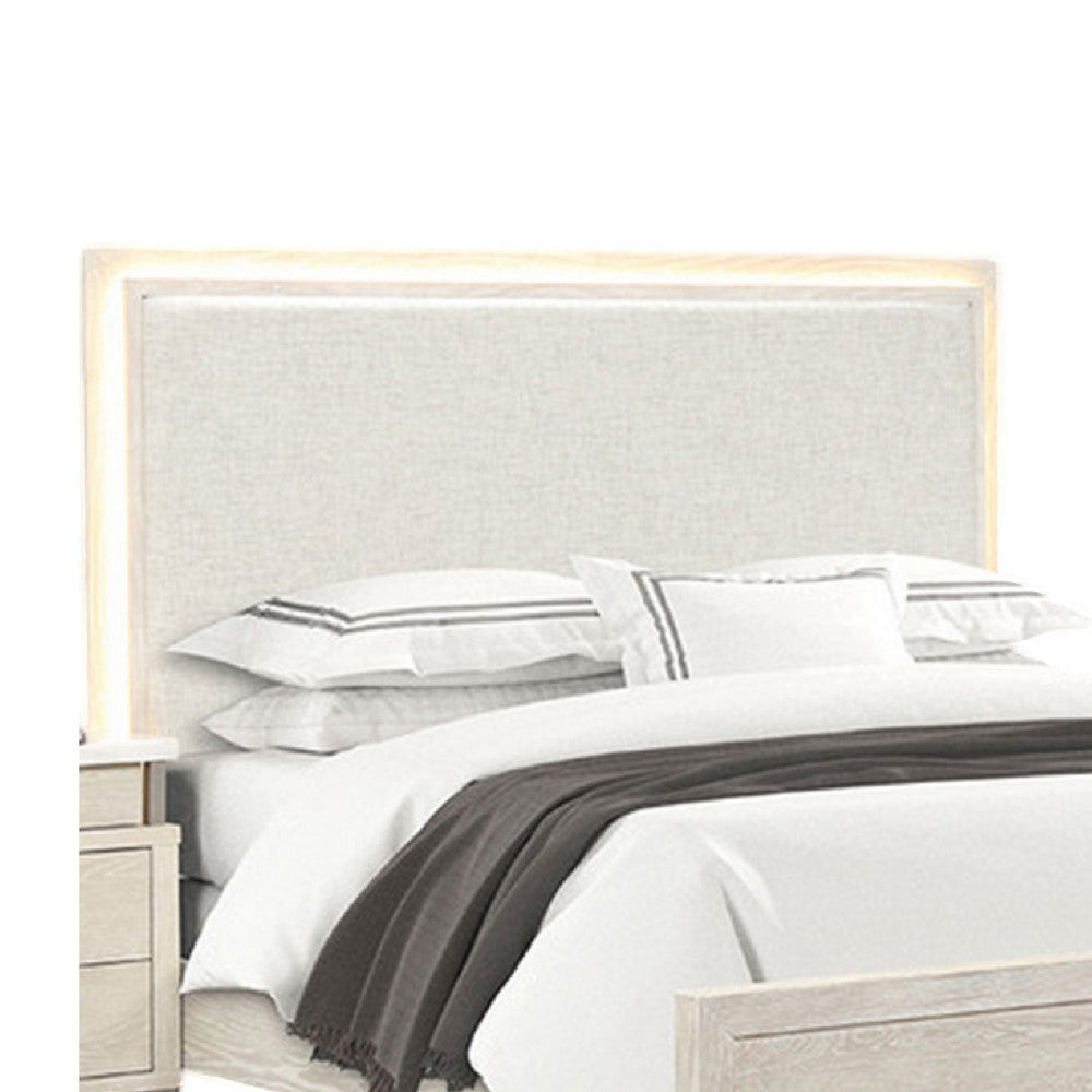 Loji King Bed | Upholstered Headboard w LED | Weathered Gray Wood BM342491