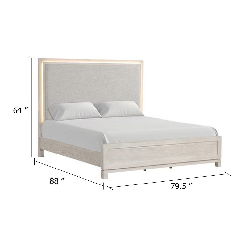 Loji King Bed | Upholstered Headboard w LED | Weathered Gray Wood BM342491