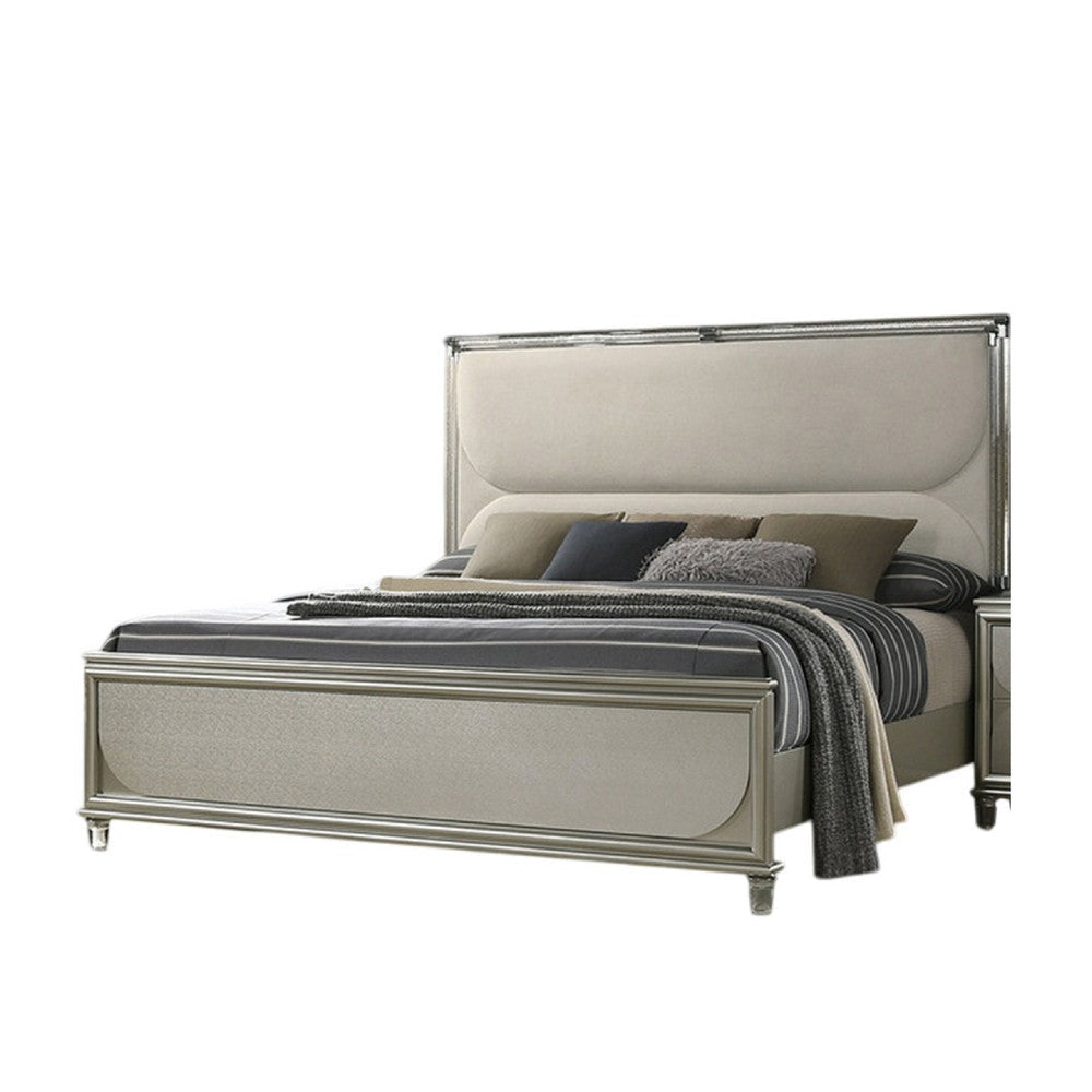 Zema Queen Bed | Upholstered Headboard w LED | Silver Wood | Acrylic Legs BM342492