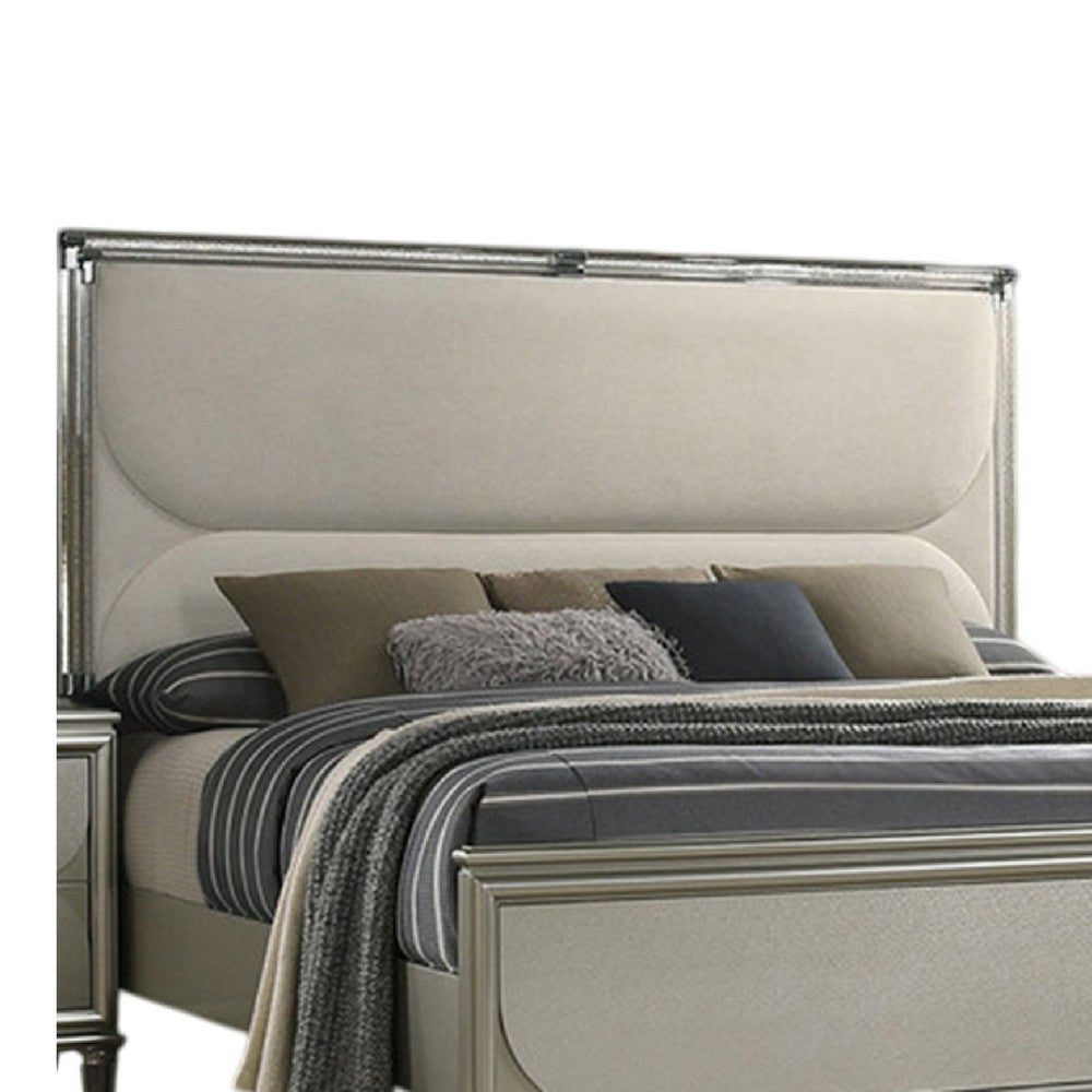 Zema Queen Bed | Upholstered Headboard w LED | Silver Wood | Acrylic Legs BM342492