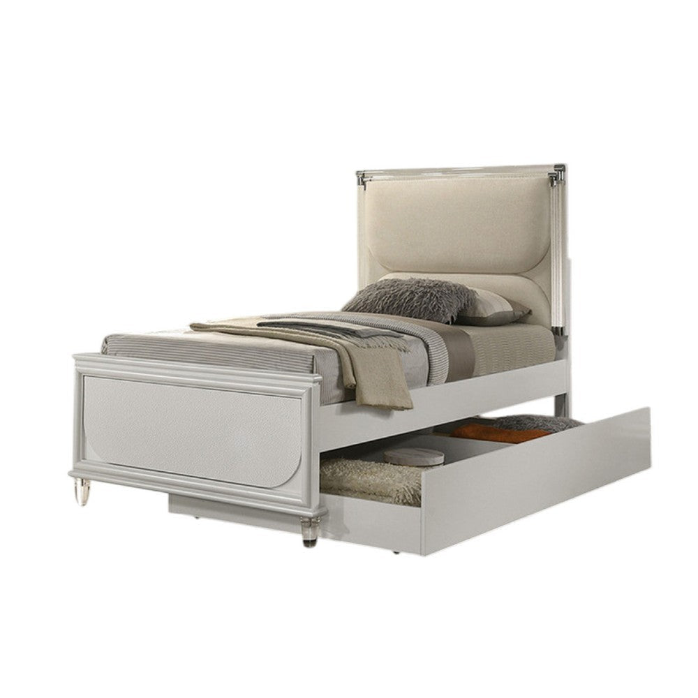 Dima Full Bed | Upholstered Headboard w LED | Pearl White | Clear Legs BM342493