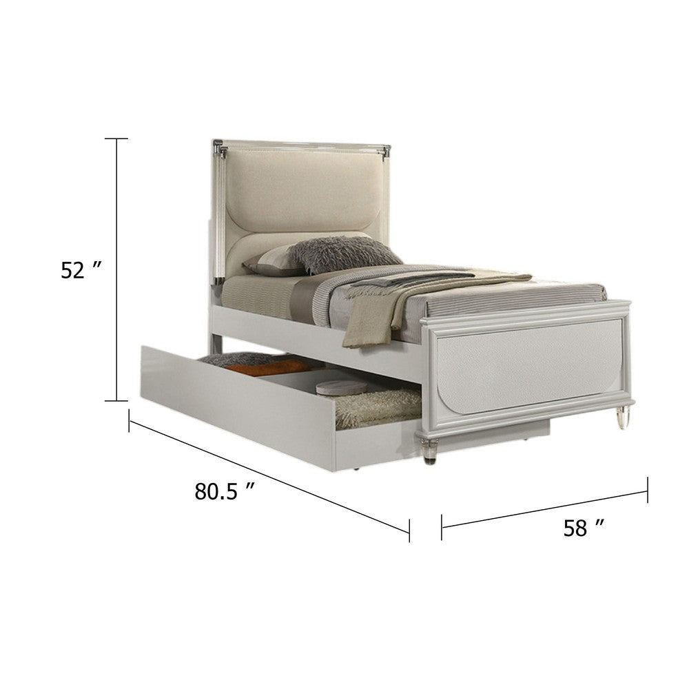Dima Full Bed | Upholstered Headboard w LED | Pearl White | Clear Legs BM342493