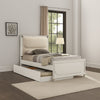 Dima Twin Bed | Upholstered Headboard w LED | Pearl White | Clear Legs BM342494