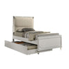 Dima Twin Bed | Upholstered Headboard w LED | Pearl White | Clear Legs