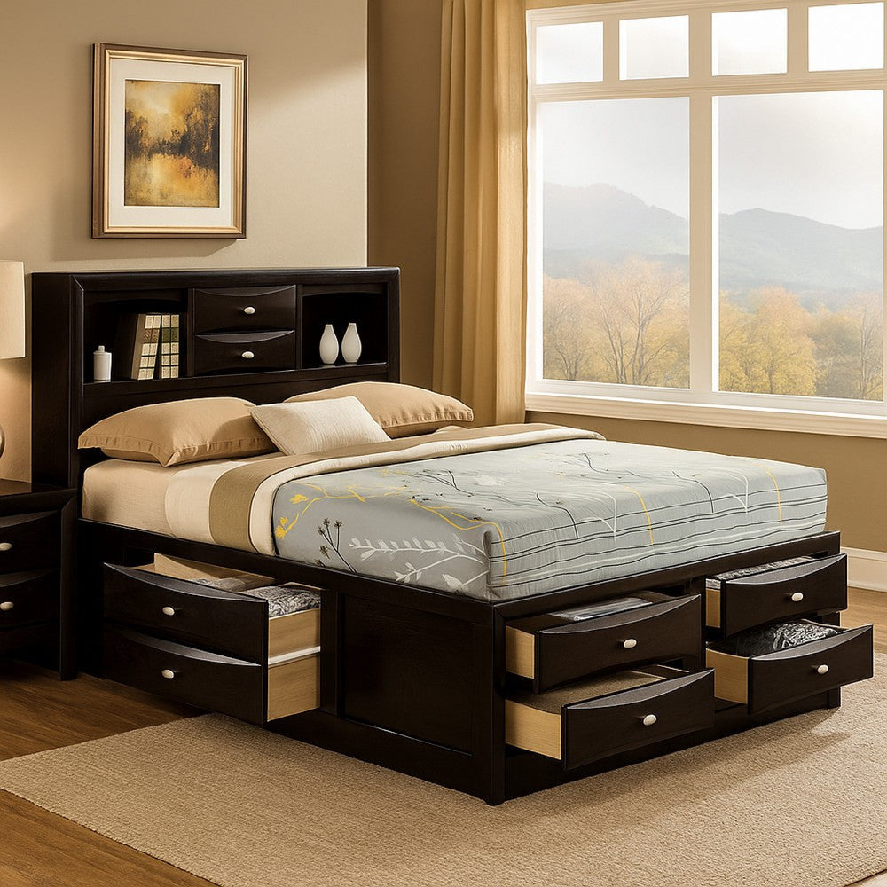 Simo King Bed | Bookcase Headboard | Storage Drawers | Black BM342495