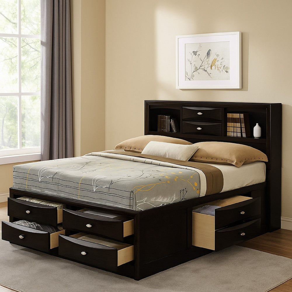 Simo Full Bed | Bookcase Headboard | Storage Drawers | Black BM342496