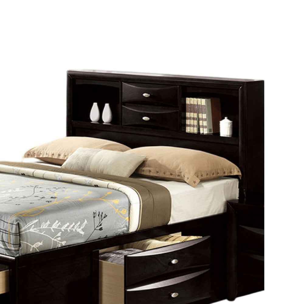 Simo Queen Bed | Bookcase Headboard | Storage Drawers | Black BM342497