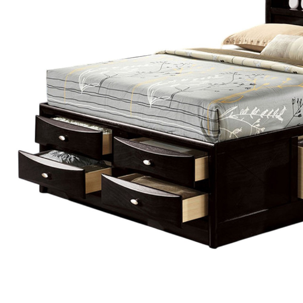 Simo Queen Bed | Bookcase Headboard | Storage Drawers | Black BM342497