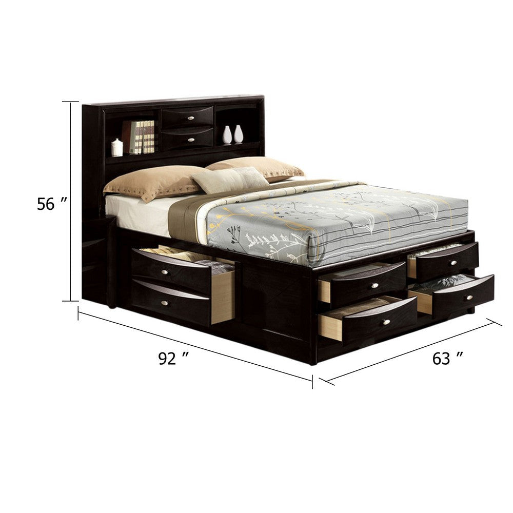 Simo Queen Bed | Bookcase Headboard | Storage Drawers | Black BM342497