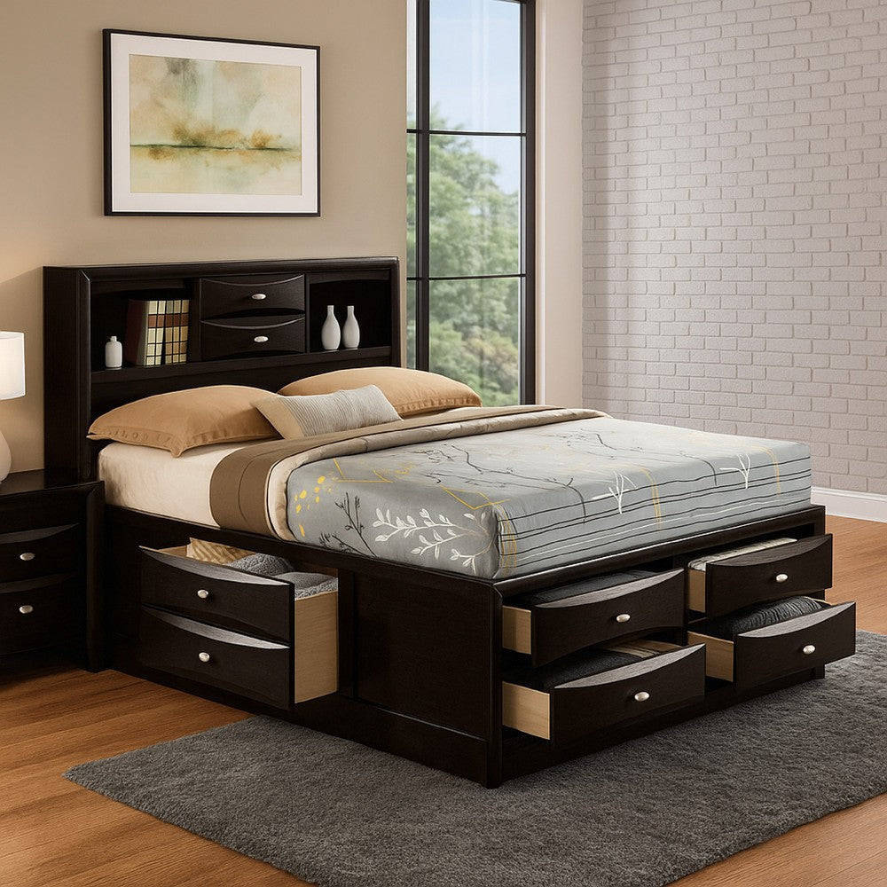 Simo Queen Bed | Bookcase Headboard | Storage Drawers | Black BM342497