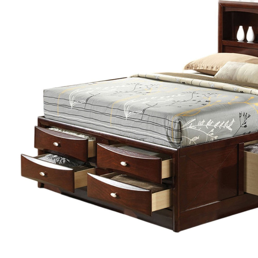 Simo Queen Bed | Bookcase Headboard | Footboard & Rail Drawers | Brown BM342498