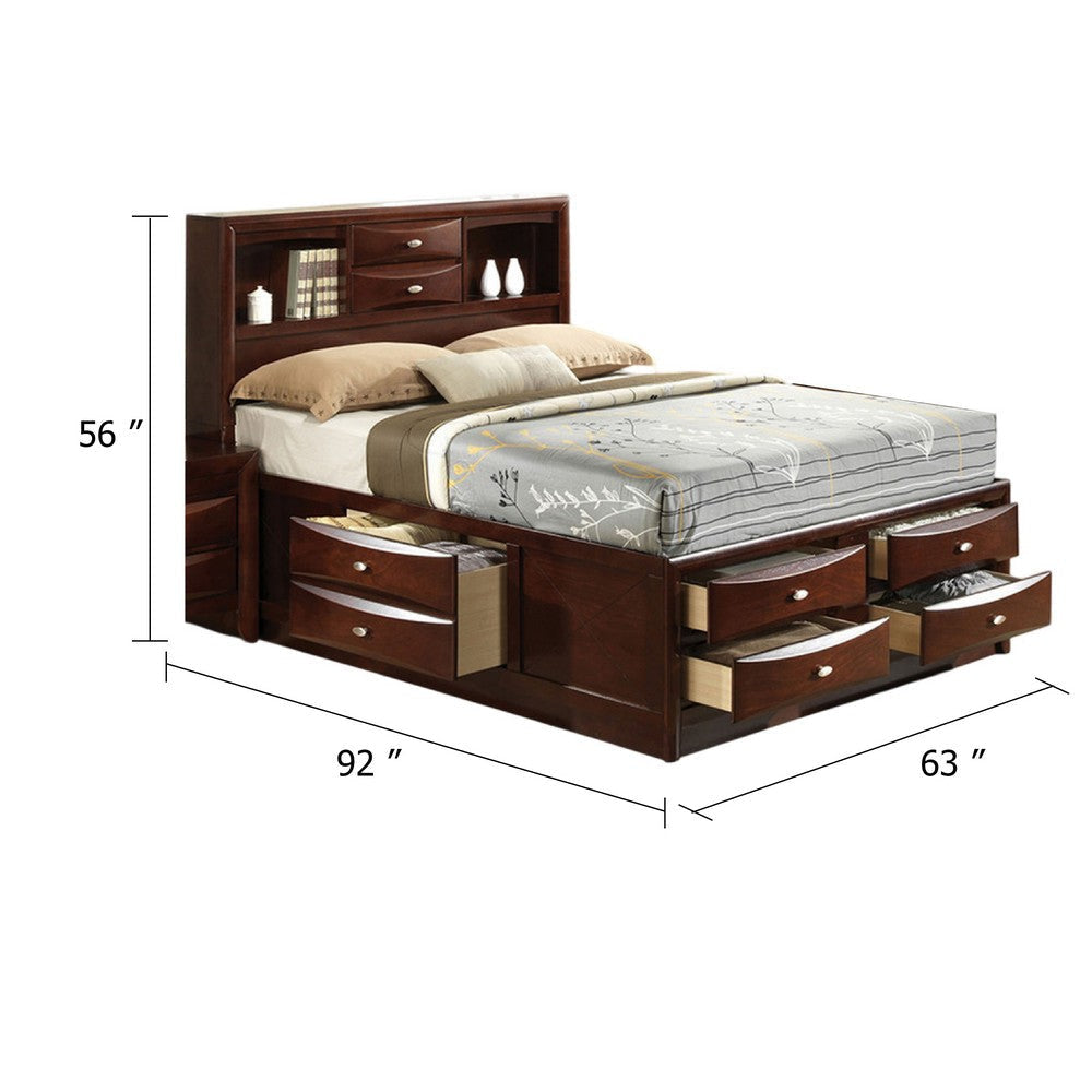 Simo Queen Bed | Bookcase Headboard | Footboard & Rail Drawers | Brown BM342498